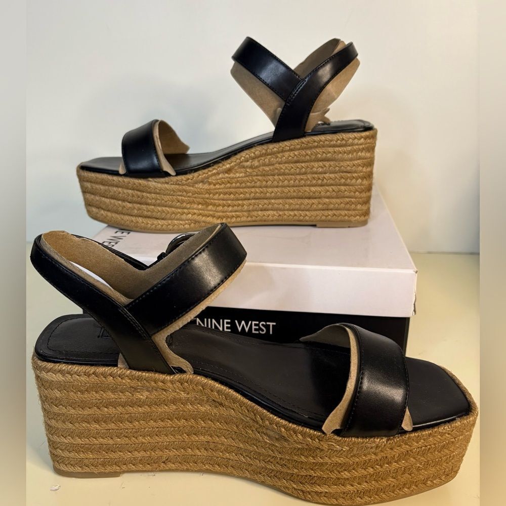 NIB Nine West Black NOAN3 Womens Tweed Open Toe Espadrilles 8.5